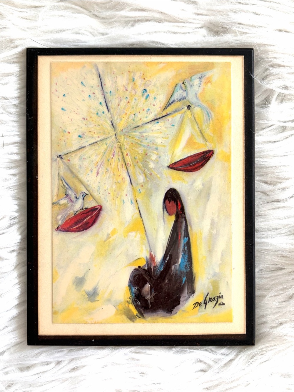 Vintage Ted DeGrazia "Libra" Zodiac Framed Art Print Southwestern Mid Century